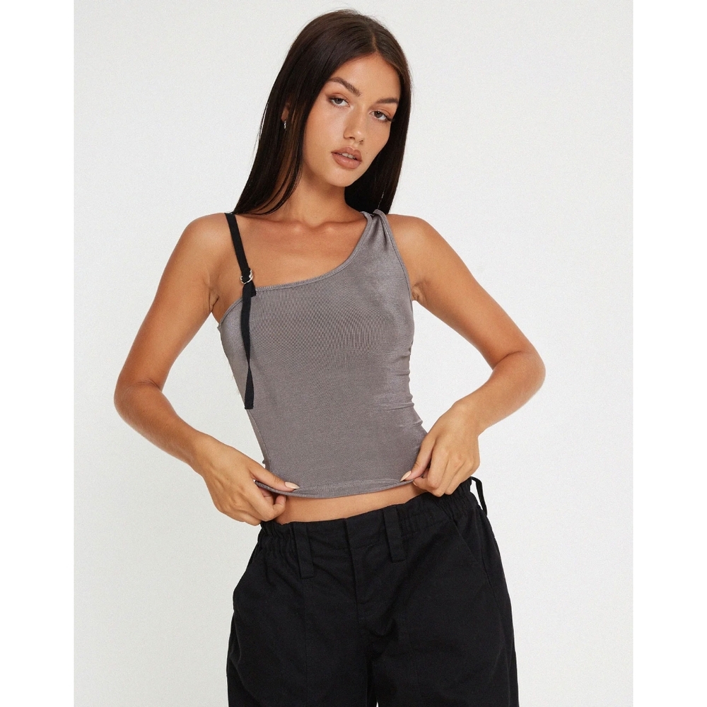 Motel Rocks Eltica One Shoulder Crop Top in Grey
